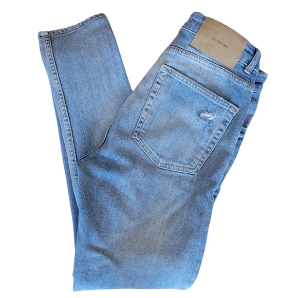 Zara Blue Destressed Staight Leg Denim Jeans Size 30 - Picture 3 of 4